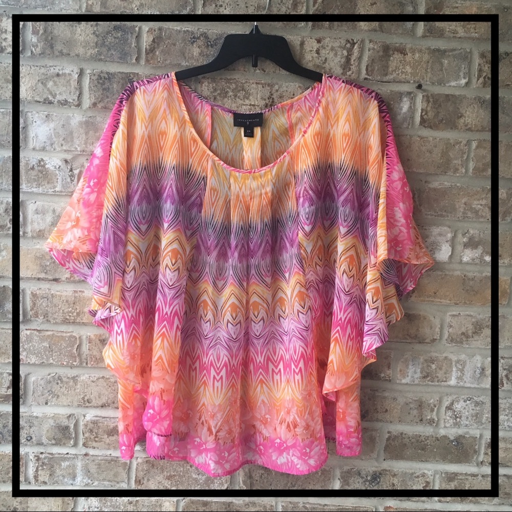 SUMMER CHIFFON MULTI COLORED BLOUSE WINGED SLEEVES